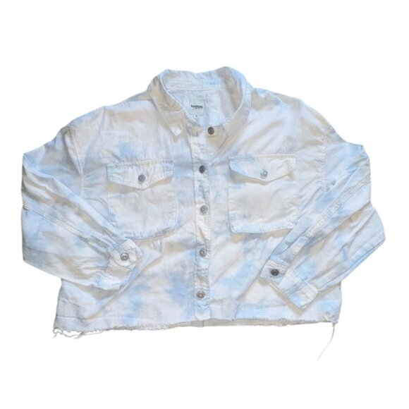Kensie Jeans Raw Hem Cropped Denim Jacket-Blue/White-XL-GUC - Picture 1 of 6